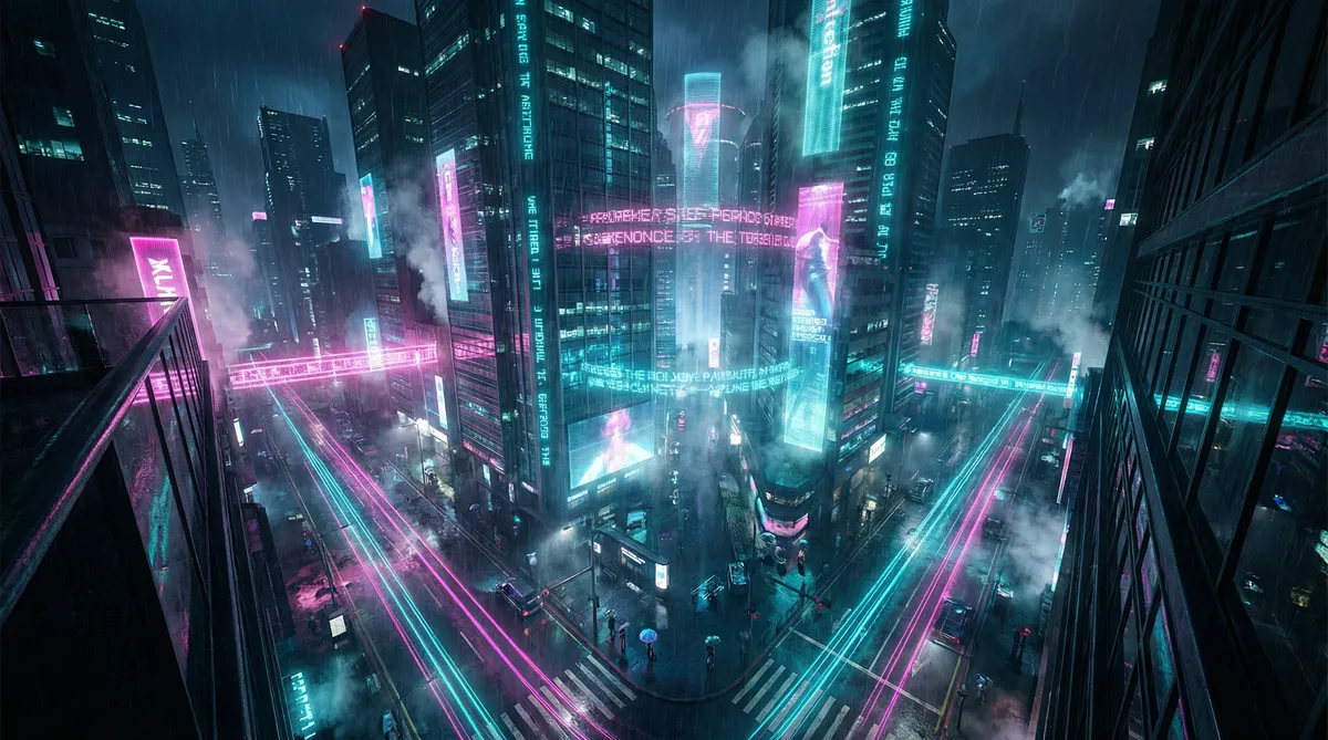成人版电影 竖屏短剧平台首页背景 - 赛博朋克都市夜景